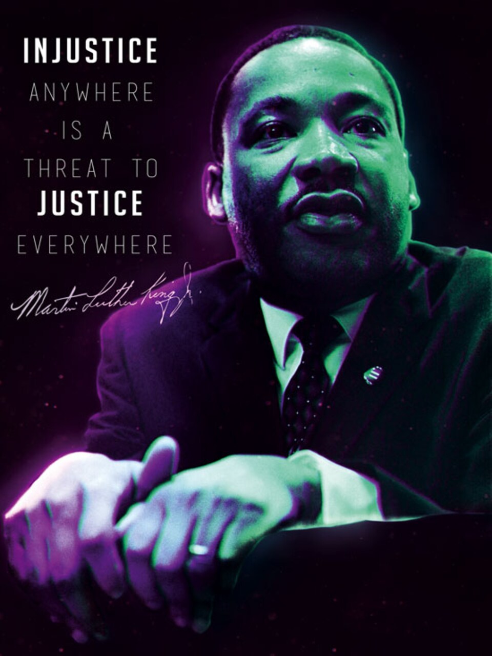 Martin Luther King Jr Poster Quote Injustice Anywhere Is Threat to Justice Everywhere Art Print, 18"x24", Purple/Green, Unframed